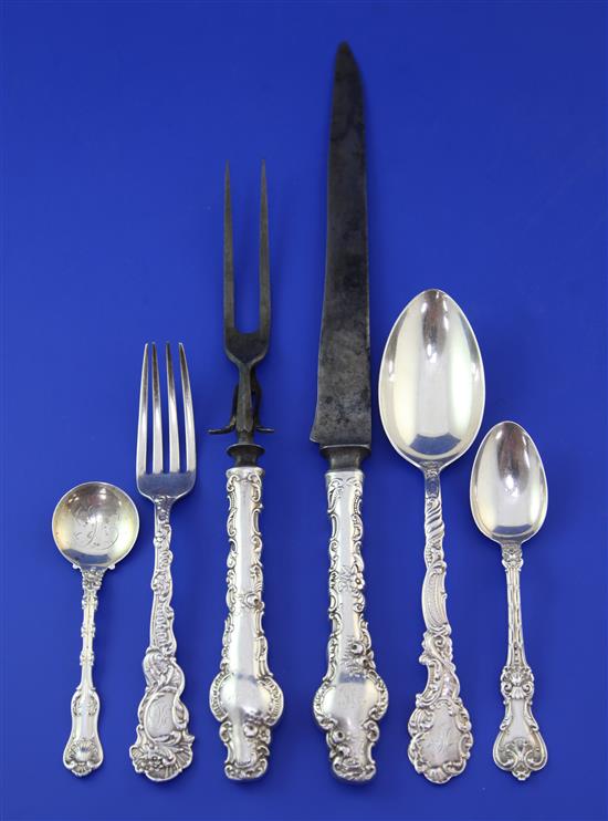 Twenty seven items of late 19th century American sterling silver fancy pattern flatware by Gorham, weighable silver 61.5 oz.